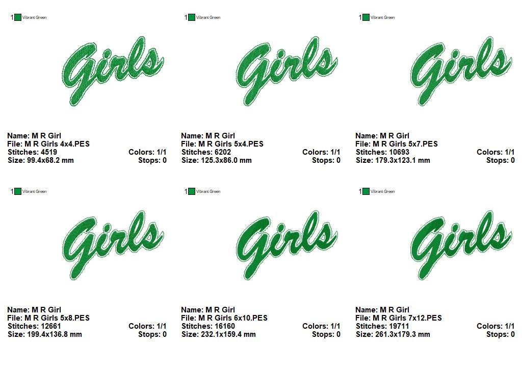 Girls Script Retro Style - Fill Stitch - Machine Embroidery Design