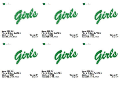 Girls Script Retro Style - Fill Stitch - Machine Embroidery Design