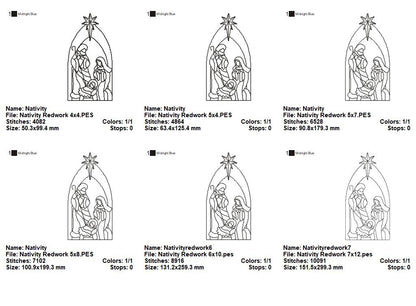 Nativity Scenne Line Art - Redwork Stitch - Machine Embroidery Design