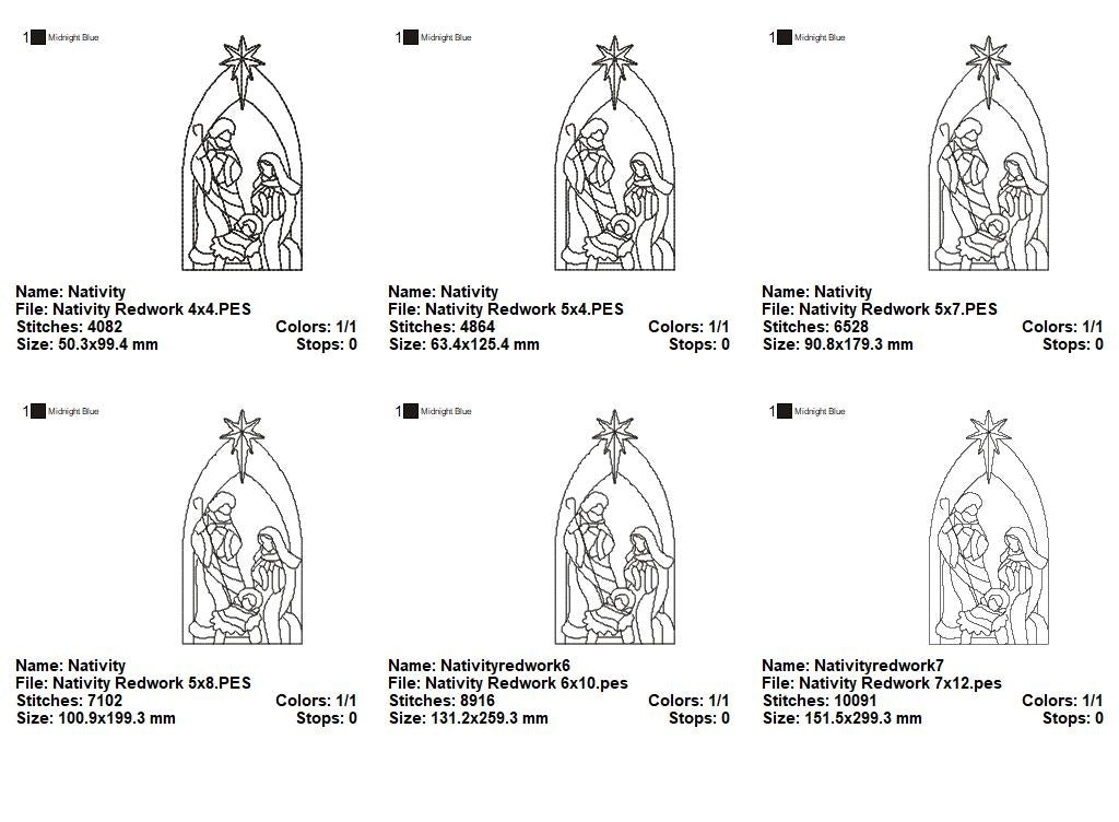 Nativity Scenne Line Art - Redwork Stitch - Machine Embroidery Design