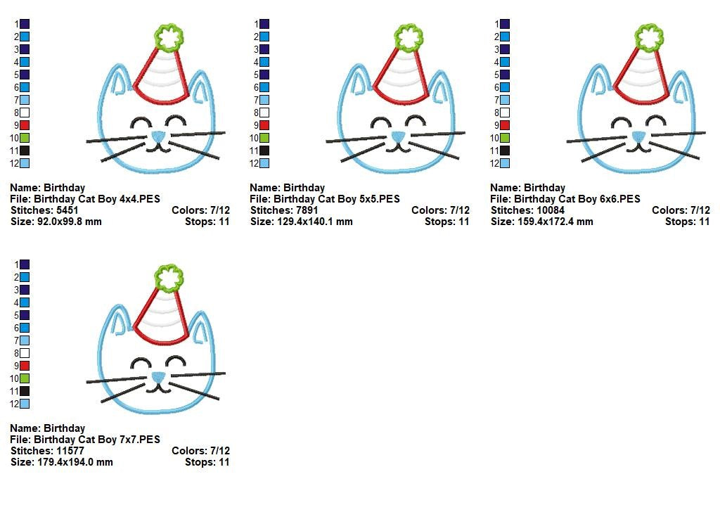 Birthday Kitty Collection – Applique – Machine Embroidery Design