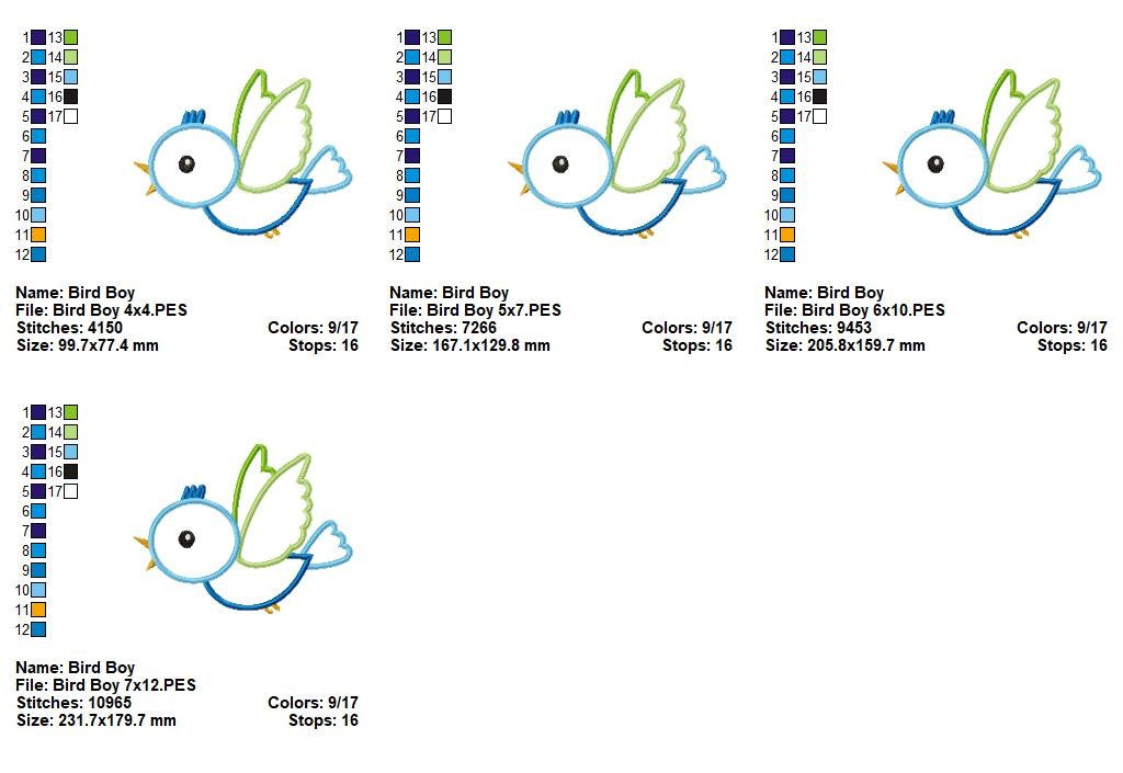 Cute Flying Bird - Appliqué - Machine Embroidery Design