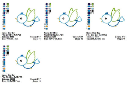 Cute Flying Bird - Appliqué - Machine Embroidery Design