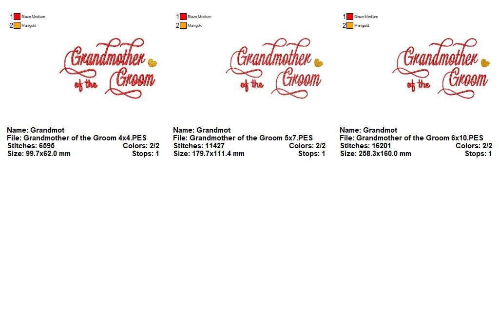 Grandmother of the Groom - Satin Stitch - Machine Embroidery Design