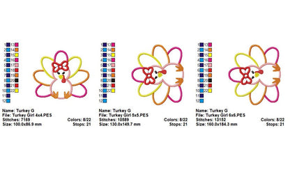 Cute Turkey Girl – Appliqué – Machine Embroidery Design