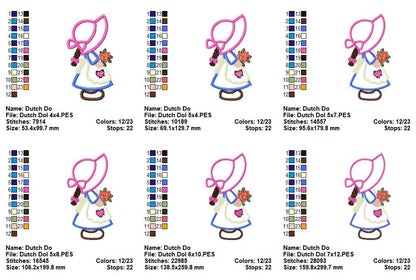Little Dutch Flower Girl - Applique - Machine Embroidery Design