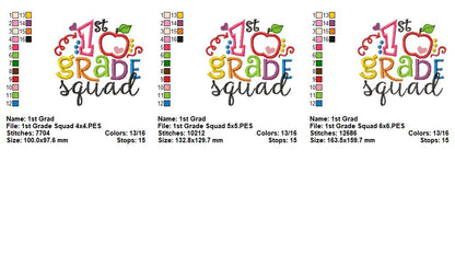 1st Grade Squad - Appliqué - Machine Embroidery Design