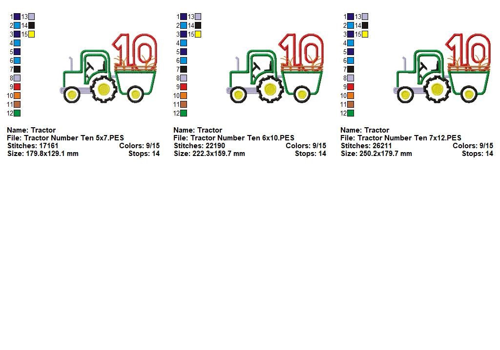 Tractor Number Ten - Appliqué - Machine Embroidery Design