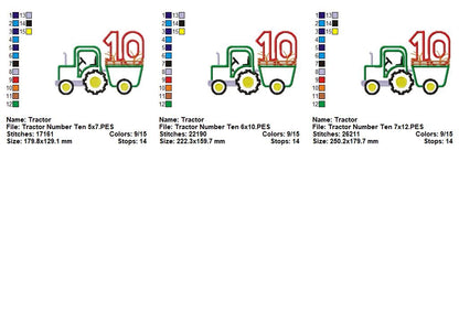 Tractor Number Ten - Appliqué - Machine Embroidery Design