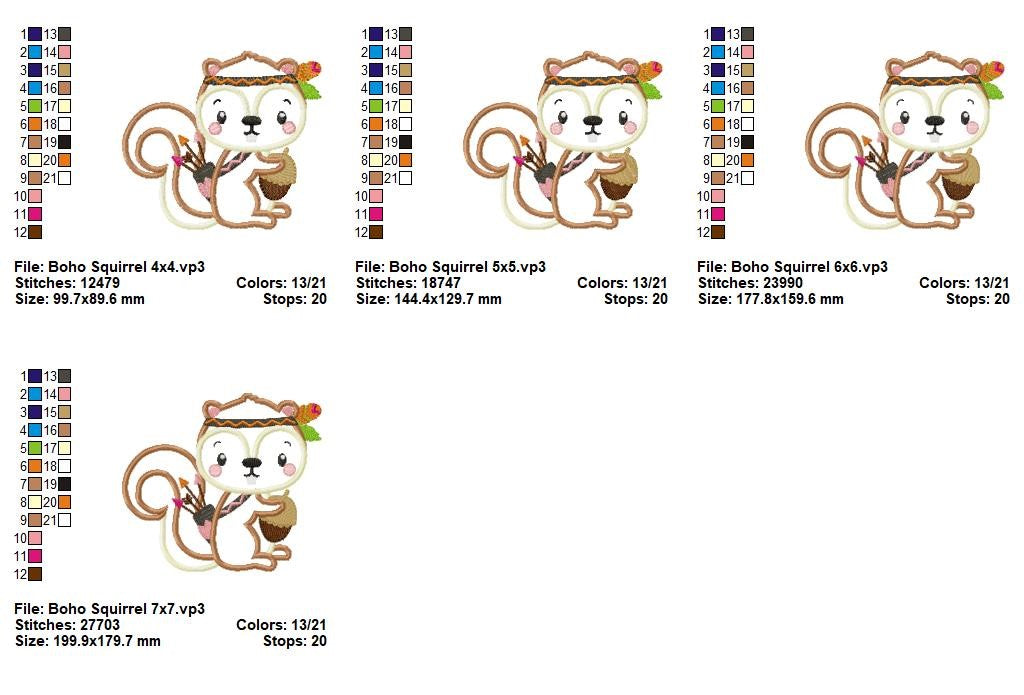 Boho Squirrel Adventure Set – Appliqué – Machine Embroidery Design