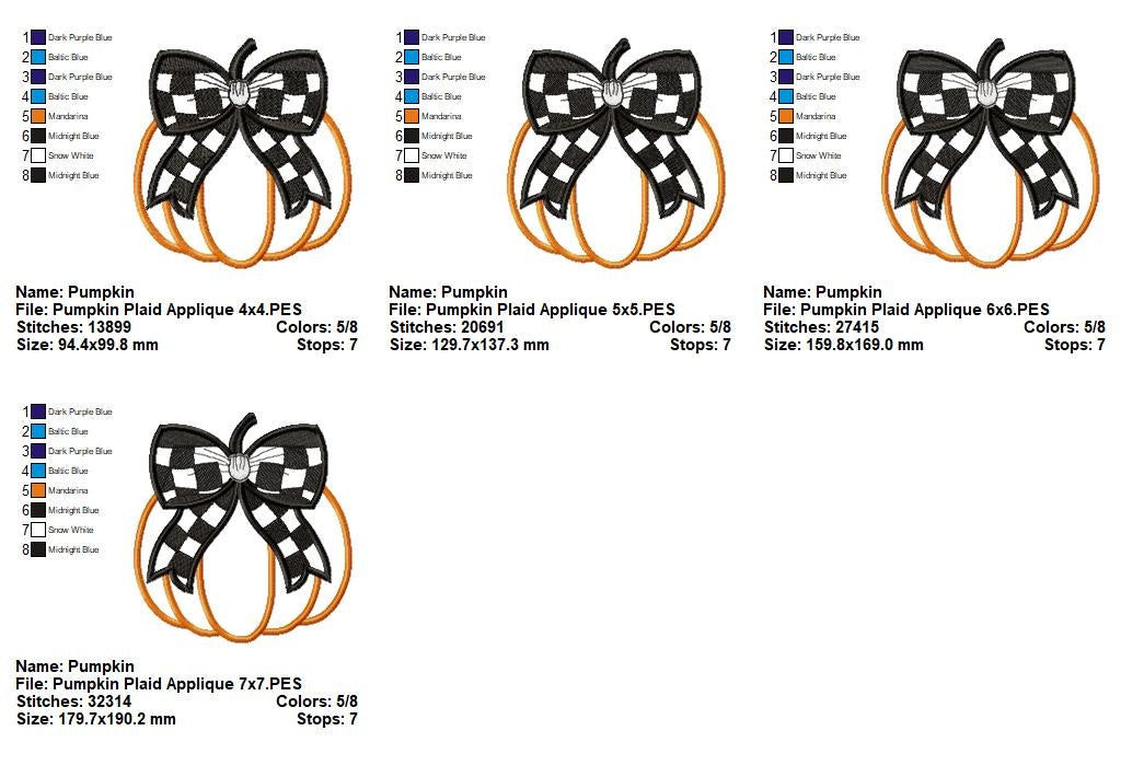 Pumpkin with Plaid Bow - Applique - Machine Embroidery Design