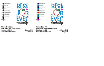 Best Job Ever Teacher - Appliqué – Machine Embroidery Design