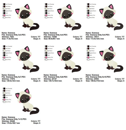 Cute Siamese Kitty – Fill Stitch – Machine Embroidery Design