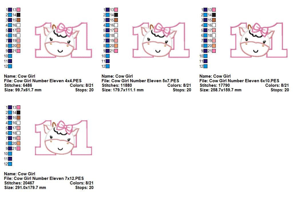 Cow Girl Numbers Collection - Applique - Machine Embroidery Design