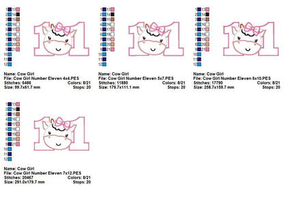 Cow Girl Numbers Collection - Applique - Machine Embroidery Design