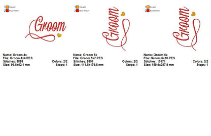 Groom Script with Heart - Satin Stitch - Machine Embroidery Design