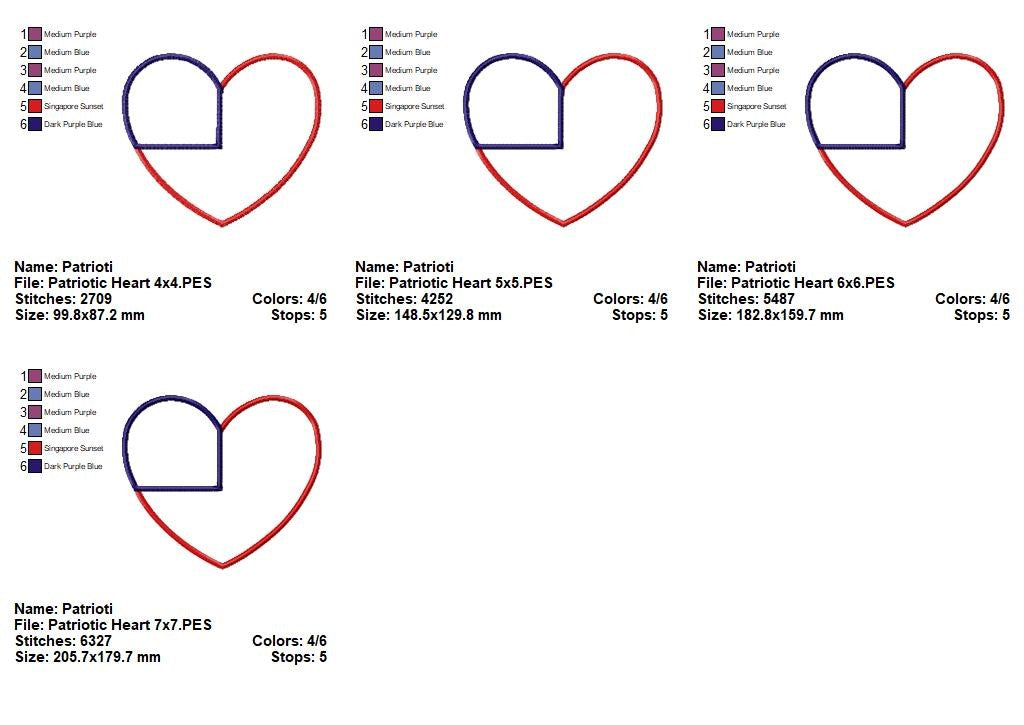 Stars & Stripes Heart - Appliqué - Machine Embroidery Design