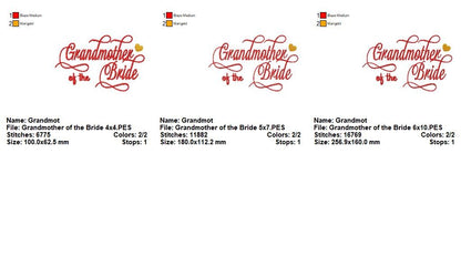 Grandmother of the Bride - Satin Stitch - Machine Embroidery Design