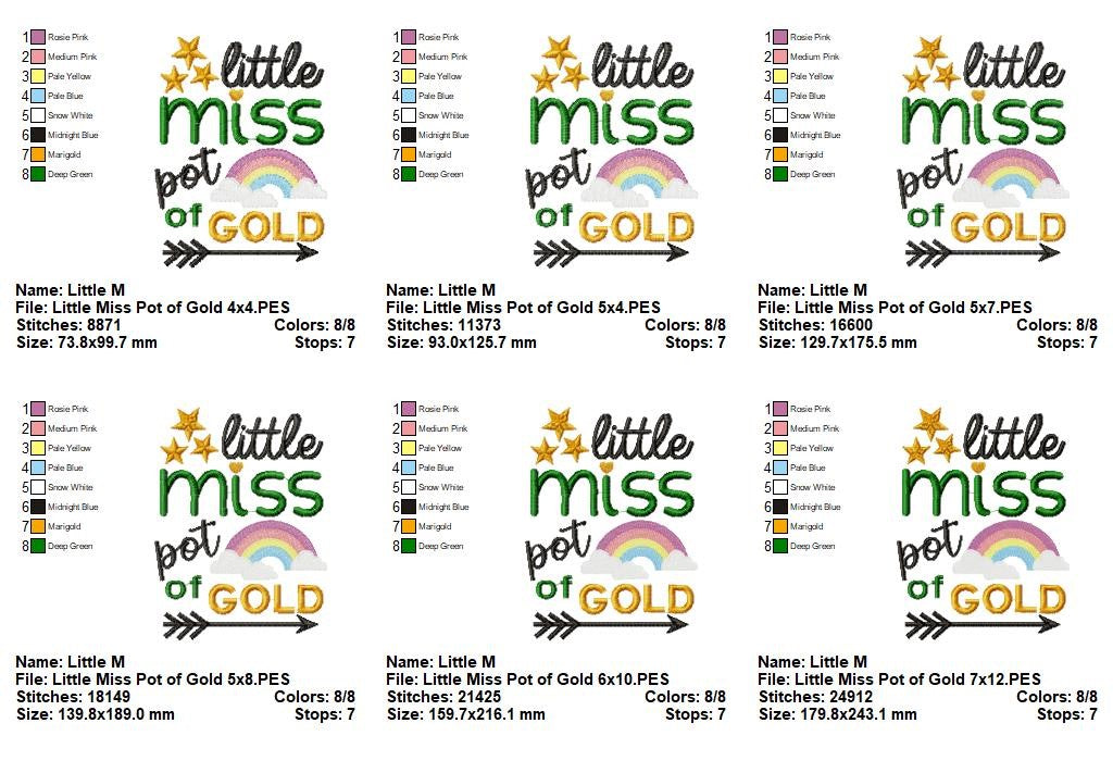 Little Miss Pot of Gold – Fill Stitch – Machine Embroidery Design