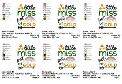 Little Miss Pot of Gold – Fill Stitch – Machine Embroidery Design