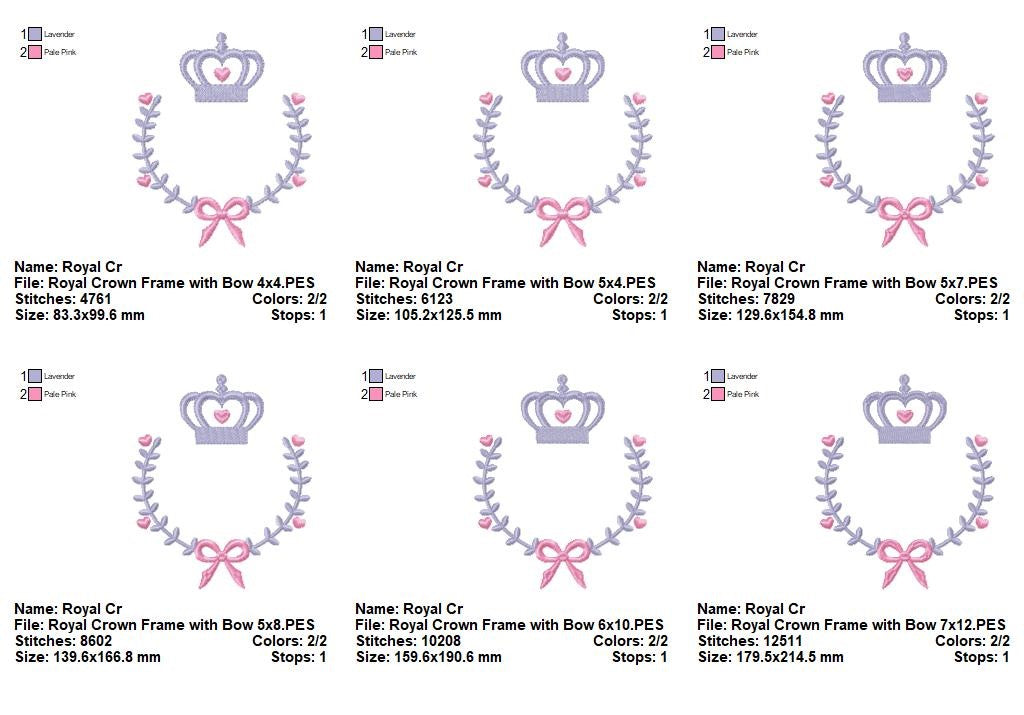 Royal Crown Frame with Bow - Satin Stitch - Machine Embroidery Design