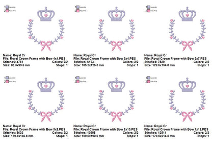 Royal Crown Frame with Bow - Satin Stitch - Machine Embroidery Design