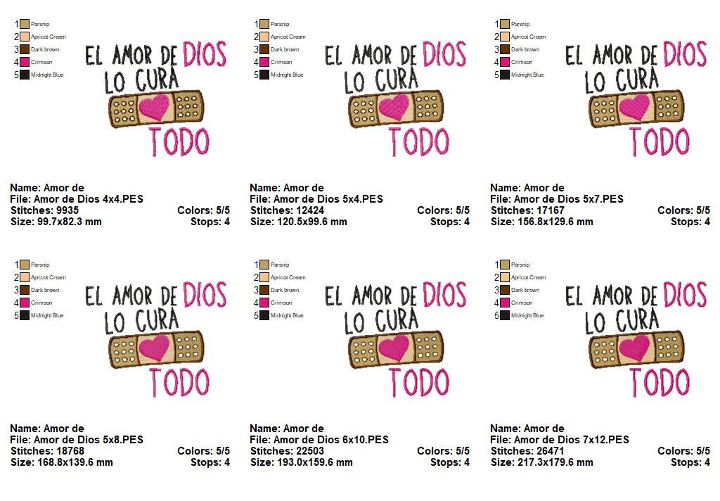 El Amor de Dios lo Cura Todo - Fill Stitch - Machine Embroidery Design