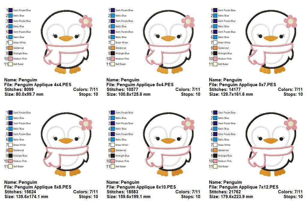 Winter Penguin with Scarf - Appliqué – Machine Embroidery File