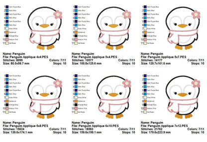 Winter Penguin with Scarf - Appliqué – Machine Embroidery File