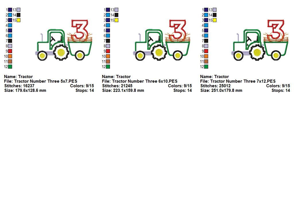 Farm Tractor Number Three - Appliqué - Machine Embroidery Design