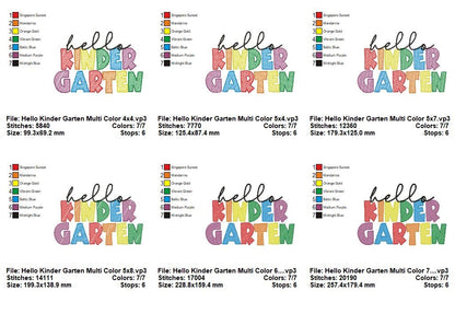 Hello Kindergarten Colorful Letters - Sketch Stitch – Machine Embroidery Design