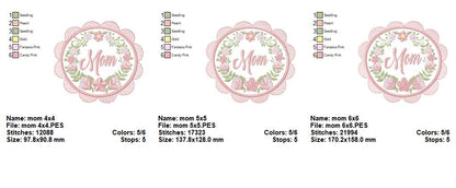 Mom Floral Frame – Appliqué – Machine Embroidery Design