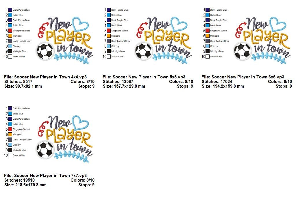 New Player in Town Soccer - Appliqué – Machine Embroidery Design