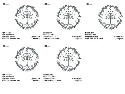 The Ring and the White Tree of Gondor - Satin Stitch – Machine Embroidery Design