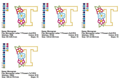🌸 T is for Terrific Blooms – Applique – Machine Embroidery Design