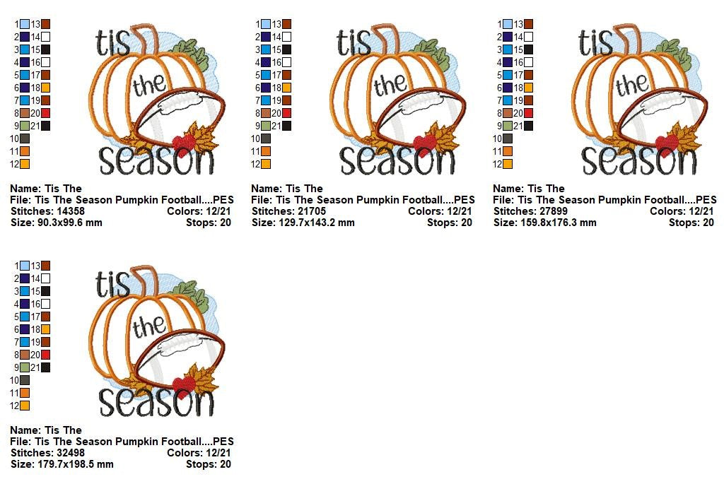 'Tis the Football Season - Appliqué - Machine Embroidery Design