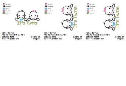 It’s Twins (Boy and Girl) – Satin Stitch – Machine Embroidery Design