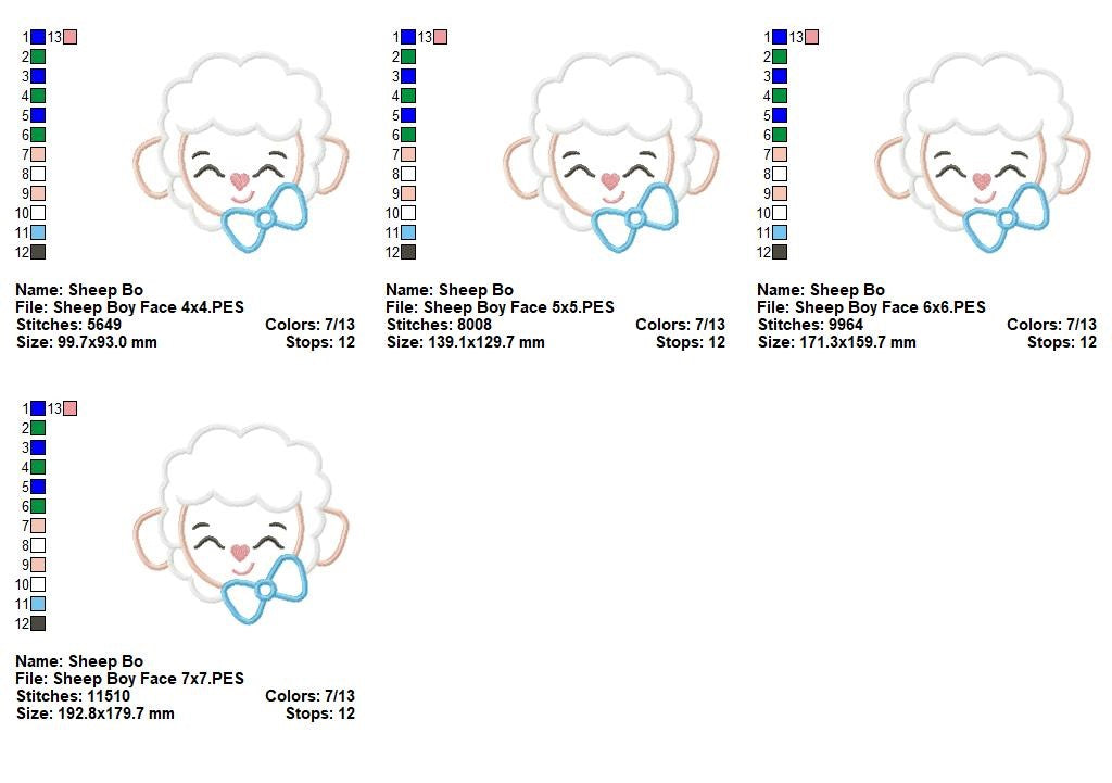 Sheep Boy Face - Appliqué - Machine Embroidery Design