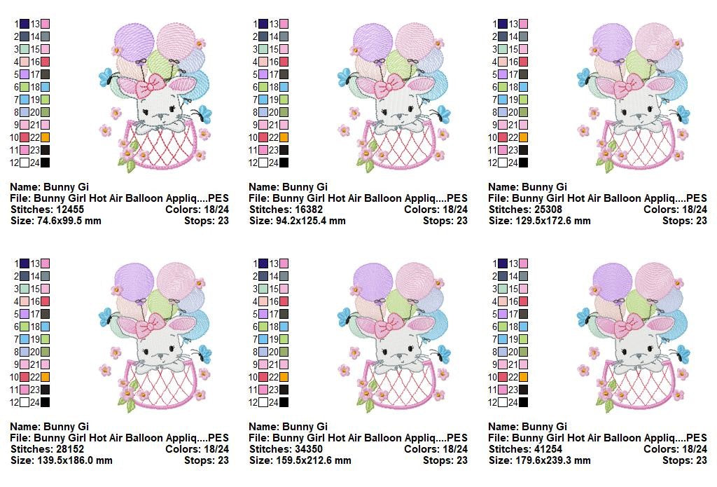 Dreamy Bunny Balloon Basket - Applique - Machine Embroidery Design
