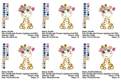 Floral Baby Giraffe - Fill Stitch & Appliqué - Machine Embroidery Design