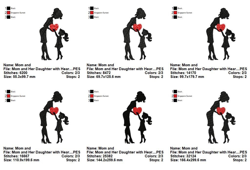 Mom and Baby Silhouette Bundle – Fill Stitch – Machine Embroidery Design