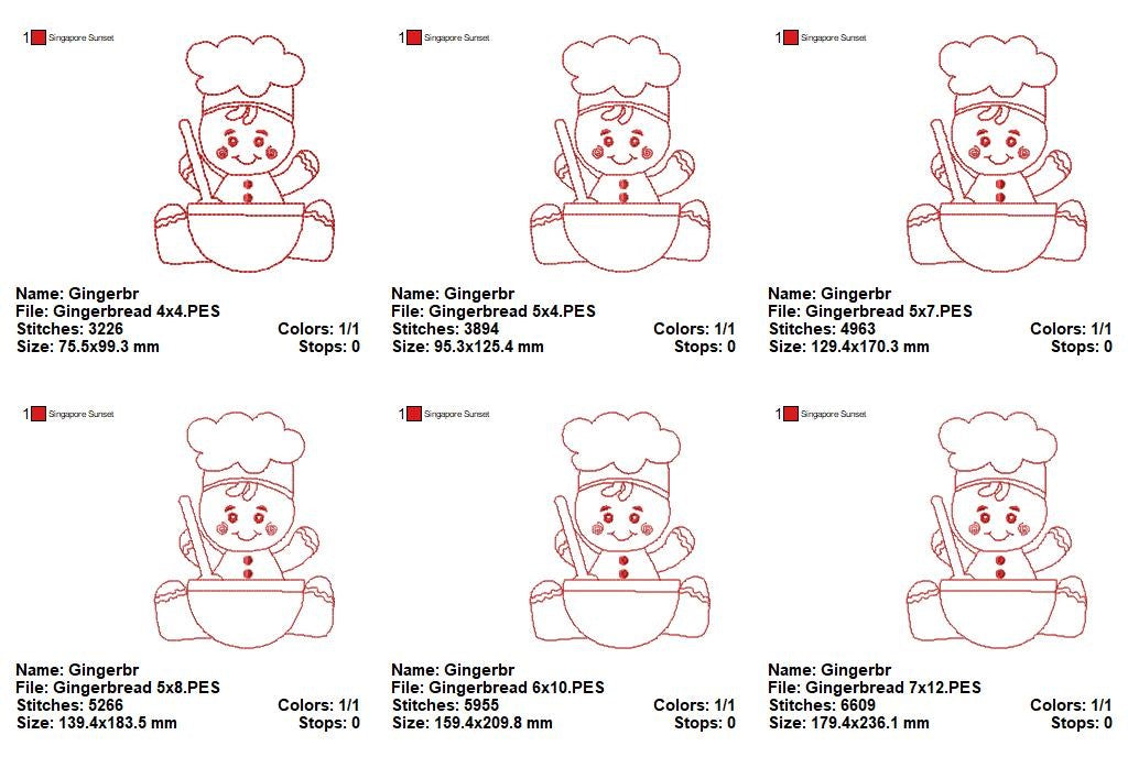 Little Gingerbread Baker - Redwork Stitch - Machine Embroidery Design