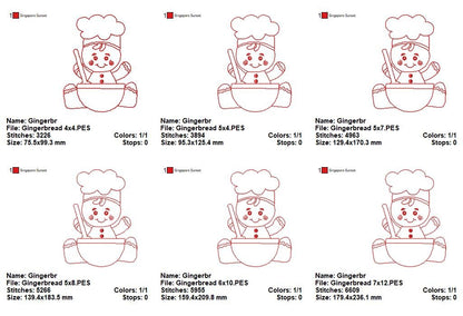 Little Gingerbread Baker - Redwork Stitch - Machine Embroidery Design