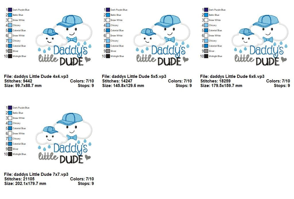 Daddy's Little Dude Cloud - Appliqué - Machine Embroidery Design