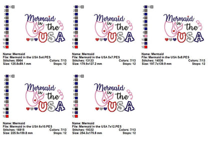 Mermaid in the USA - Appliqué - Machine Embroidery Design