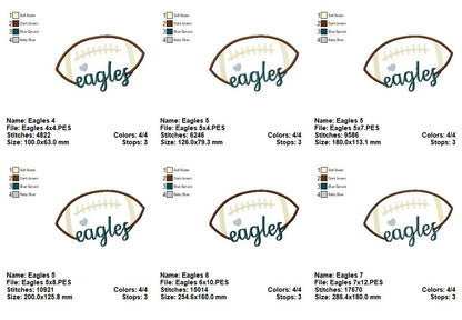 Eagles Football Heart – Satin Stitch – Machine Embroidery Design