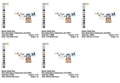 Sweet Baby Boy Clothesline Moments - Sketch Stitch – Machine Embroidery Design