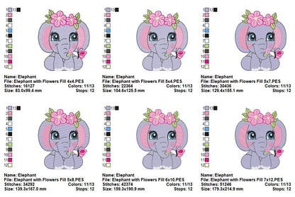Sweet Floral Baby Elephant - Fill Stitch – Machine Embroidery Design