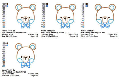 Sweet Teddy Bear Boy - Appliqué - Machine Embroidery Design