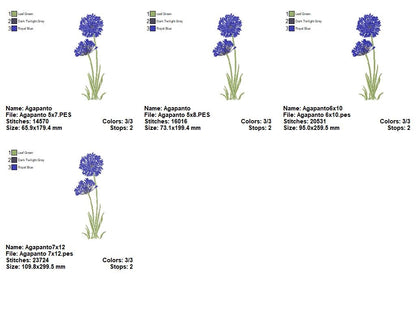 Elegant Agapanthus Flowers - Satin Stitch - Machine Embroidery Design